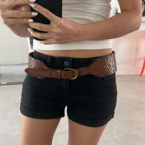 Abercrombie women size L/XL brown leather belt with gold studs adjustable y2k